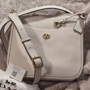 Coach White Pebbled Leather Shoulder Bag with Gold Hardware